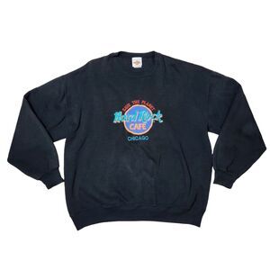 Vtg 90s Hard Rock Cafe Sweater XL Embroidered Chicago Made In USA Travel‎ Retro